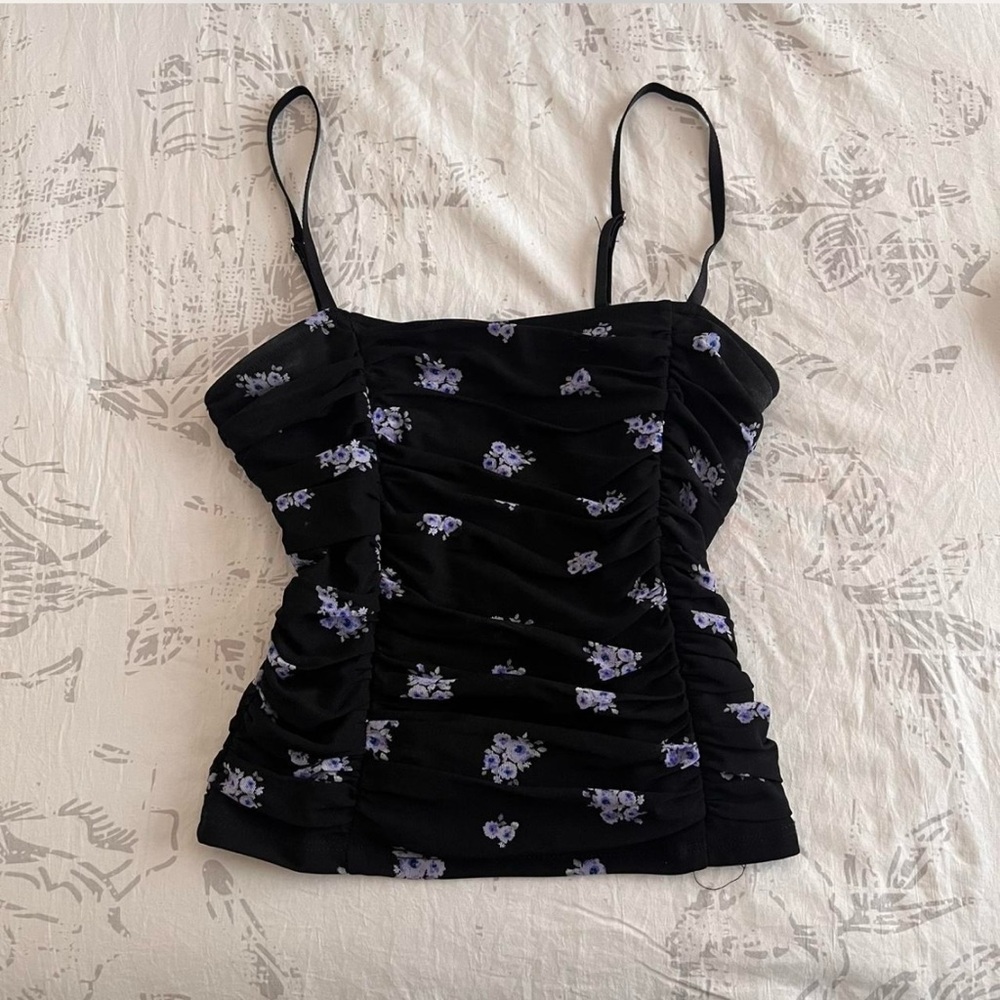 Forever 21 Black Camisole with Purple Floral Design
